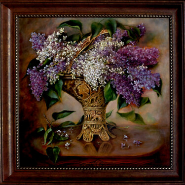 Painting titled "A bouquet of lilacs…" by Inga Loginova, Original Artwork, Oil Mounted on Wood Stretcher frame