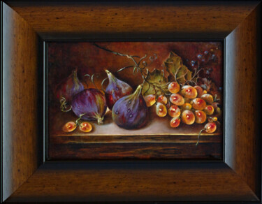 Painting titled "Still life with fig…" by Inga Loginova, Original Artwork, Oil Mounted on Wood Stretcher frame