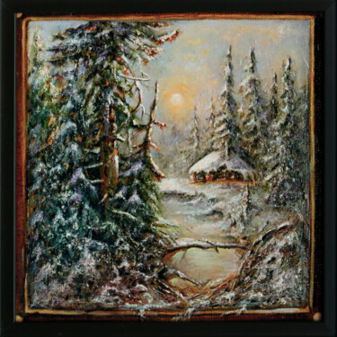 Painting titled "WAITING FOR CHRISTM…" by Inga Loginova, Original Artwork, Oil Mounted on Wood Stretcher frame