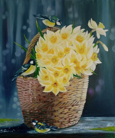 Painting titled "Spring" by Inga Shaihrazieva, Original Artwork, Oil Mounted on Wood Stretcher frame