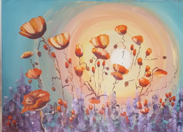 Картина под названием "Poppies" - Art Inga Matveeva, Подлинное произведение искусства, Акрил Установлен на Деревянная рама д…