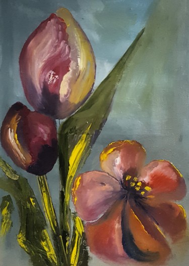 Peinture intitulée "Тюльпаны" par Art Inga Matveeva, Œuvre d'art originale, Huile Monté sur Châssis en bois