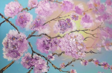 Painting titled "Blooming April" by Art Inga Matveeva, Original Artwork, Oil Mounted on Wood Stretcher frame