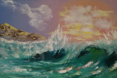 Pittura intitolato "Waves" da Art Inga Matveeva, Opera d'arte originale, Olio Montato su Telaio per barella in legno