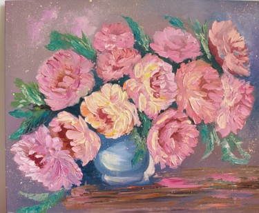 Painting titled "Flower bouquet" by Art Inga Matveeva, Original Artwork, Oil Mounted on Other rigid panel