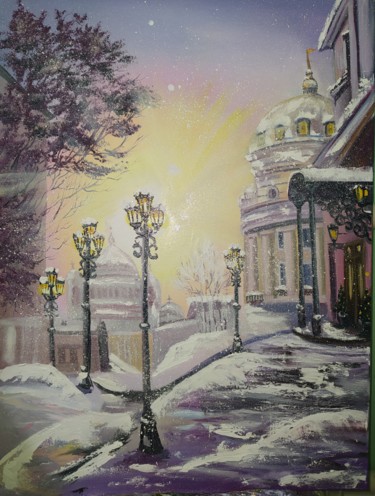 Malerei mit dem Titel "Winter in city" von Art Inga Matveeva, Original-Kunstwerk, Öl Auf Keilrahmen aus Holz montiert