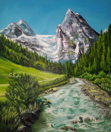 Malerei mit dem Titel "Mountains" von Art Inga Matveeva, Original-Kunstwerk, Öl Auf Keilrahmen aus Holz montiert