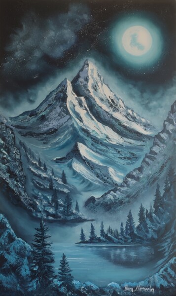 Painting titled "Mountain" by Art Inga Matveeva, Original Artwork, Oil Mounted on Wood Panel