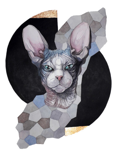 Peinture intitulée "''Cat with no name''" par Ingaside, Œuvre d'art originale, Aquarelle