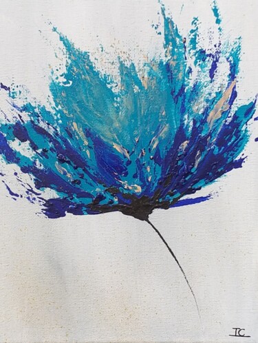 Painting titled "Fleur Bleue Sauvage" by Inge Corremans, Original Artwork, Acrylic Mounted on Wood Stretcher frame