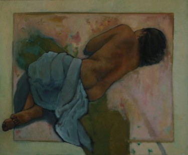 Peinture intitulée "On green and pink" par Inge Oeyen, Œuvre d'art originale, Huile