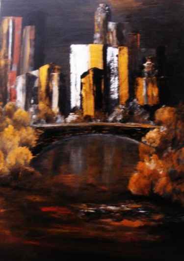 Painting titled "golden city" by Ingemalt, Original Artwork, Oil