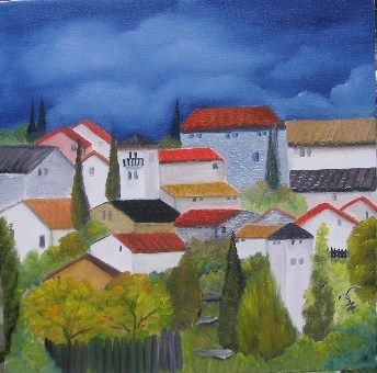 Painting titled "Dorf in der Toskana" by Ingemalt, Original Artwork, Oil