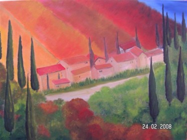 Malerei mit dem Titel "Felder der Toskana" von Ingemalt, Original-Kunstwerk, Öl