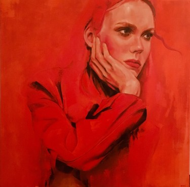 Painting titled "Red Affection" by Inge Coolen, Original Artwork, Oil