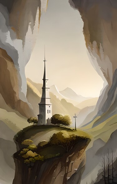 Digitale Kunst mit dem Titel "Church" von Ingo Caun, Original-Kunstwerk, KI-generiertes Bild
