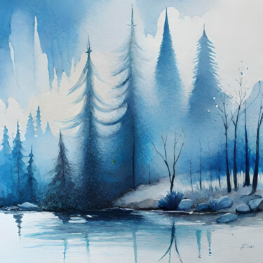 Arts numériques intitulée "Blue and White" par Ingo Caun, Œuvre d'art originale, Image générée par l'IA