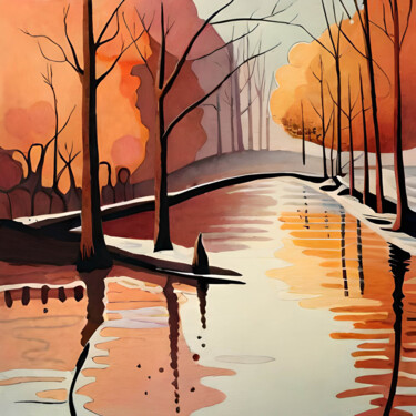 Digitale Kunst mit dem Titel "Roter Herbst" von Ingo Caun, Original-Kunstwerk, KI-generiertes Bild