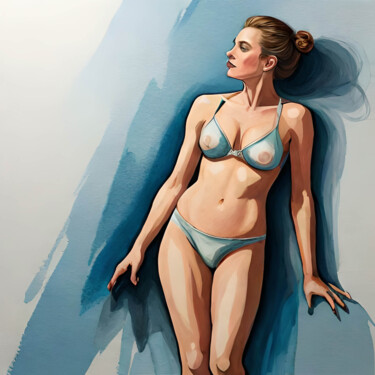 Digital Arts με τίτλο "Blue Girl" από Ingo Caun, Αυθεντικά έργα τέχνης, Εικόνα που δημιουργήθηκε με AI