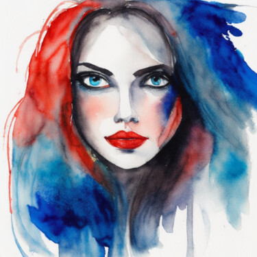 Digital Arts titled "Frau in Aquarell 2" by Ingo Caun, Original Artwork, AI generated image