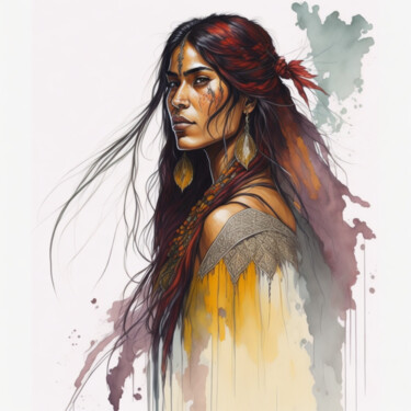 Digital Arts με τίτλο "Indian Woman" από Ingo Caun, Αυθεντικά έργα τέχνης, Ψηφιακή ζωγραφική
