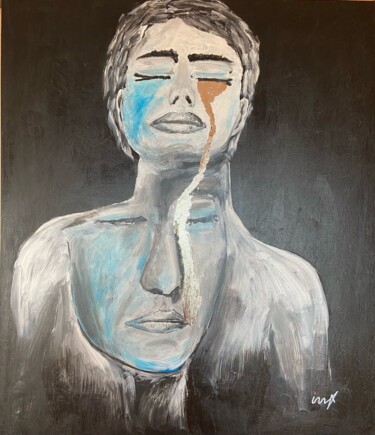 Painting titled "golden tears" by Ingo Müller, Original Artwork, Acrylic Mounted on Wood Panel