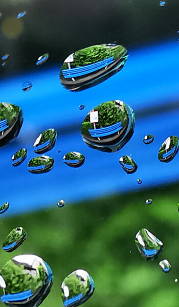 Photography titled "Raindrops on a blue…" by Ingrid Blaurock, Original Artwork, Digital Photography