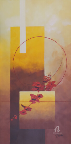 Schilderij getiteld "fleurs modernes" door Ingrid Budai, Origineel Kunstwerk, Acryl Gemonteerd op Frame voor houten brancard