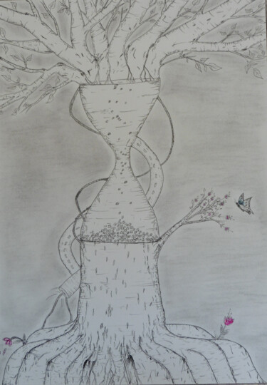 Drawing titled "Le Temps" by Ingrid Clergeaud, Original Artwork, Pencil