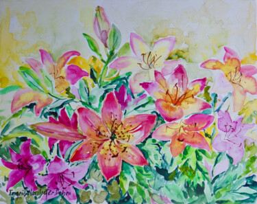 Картина под названием "Lilies" - Ingrid Dohm, Подлинное произведение искусства, Акварель
