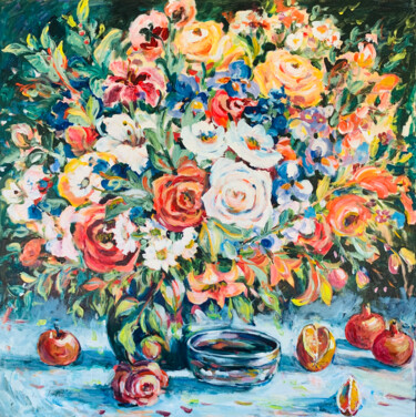 Painting titled "Floral Still Life w…" by Ingrid Dohm, Original Artwork, Acrylic