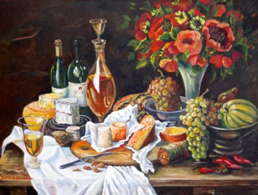 Schilderij getiteld "Banquet" door Ingrid Dohm, Origineel Kunstwerk, Olie