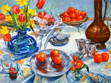 Painting titled "Table Setting" by Ingrid Dohm, Original Artwork, Oil