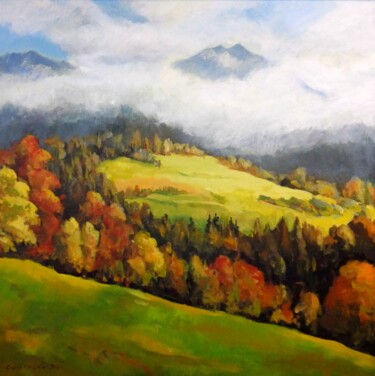 Malerei mit dem Titel "Austrian Landscape" von Ingrid Dohm, Original-Kunstwerk