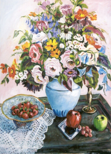 Painting titled "Apples and Candelst…" by Ingrid Dohm, Original Artwork, Oil