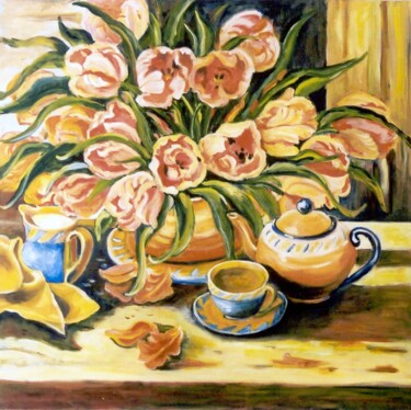 Painting titled "Tea Service I" by Ingrid Dohm, Original Artwork, Oil