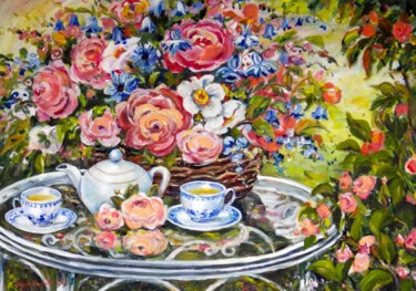 Painting titled "Tea Time II" by Ingrid Dohm, Original Artwork, Oil
