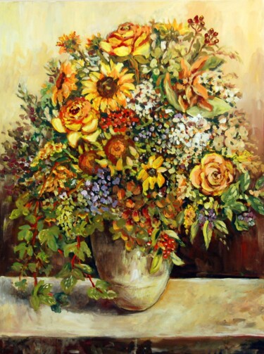 Schilderij getiteld "Autumn Arrangement" door Ingrid Dohm, Origineel Kunstwerk, Olie