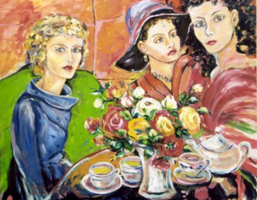 Ζωγραφική με τίτλο "Afternoon Tea" από Ingrid Dohm, Αυθεντικά έργα τέχνης, Λάδι
