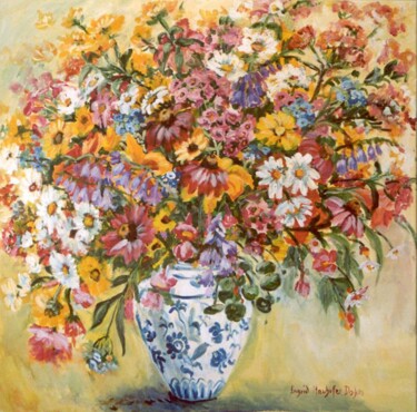 Painting titled "Atumn Flowers" by Ingrid Dohm, Original Artwork, Oil