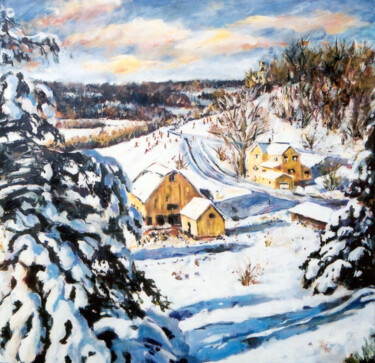 Painting titled "Winter Farm" by Ingrid Dohm, Original Artwork
