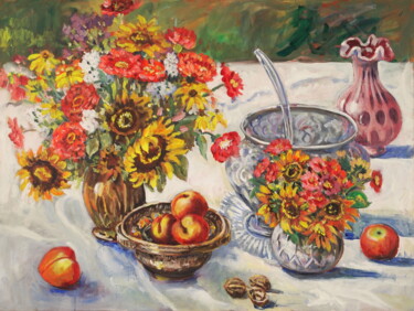 Malarstwo zatytułowany „Floral Still Life” autorstwa Ingrid Dohm, Oryginalna praca, Olej