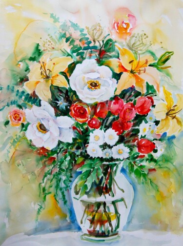 Schilderij getiteld "Floral Still Life II" door Ingrid Dohm, Origineel Kunstwerk, Olie