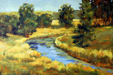 Painting titled "Country Stream" by Ingrid Dohm, Original Artwork, Oil