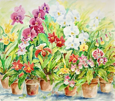 Painting titled "Orchids I" by Ingrid Dohm, Original Artwork, Watercolor