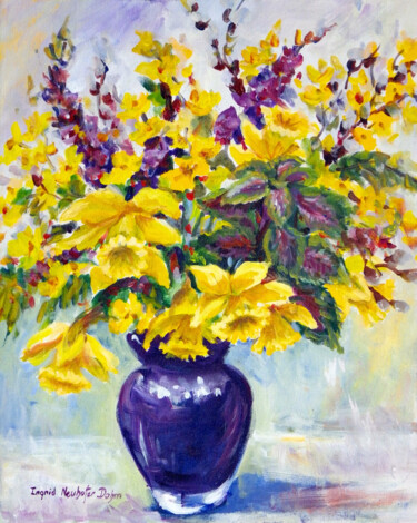 Painting titled "Daffodils" by Ingrid Dohm, Original Artwork, Acrylic