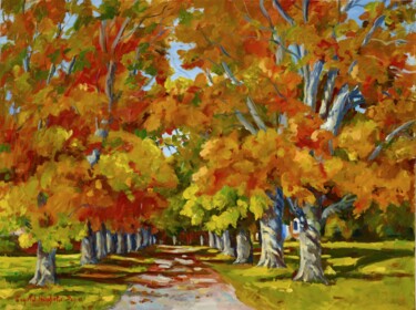 Painting titled "Autumn Alley" by Ingrid Dohm, Original Artwork, Acrylic