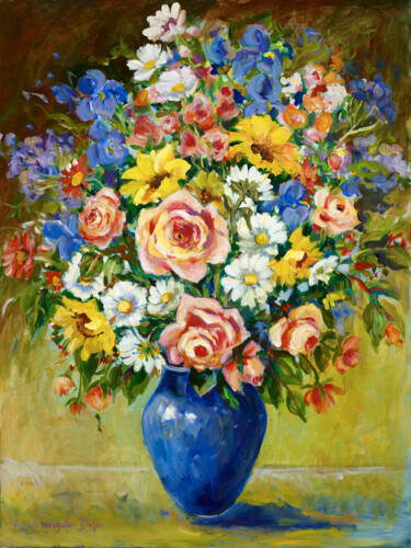 Painting titled "The Blue Vase" by Ingrid Dohm, Original Artwork, Acrylic