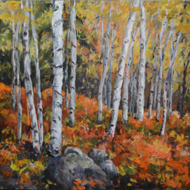 Painting titled "Birch Trees" by Ingrid Dohm, Original Artwork, Acrylic