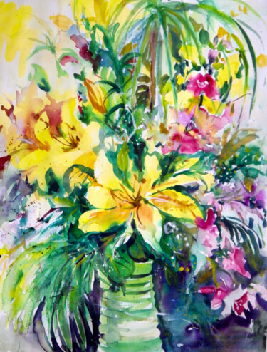 Malarstwo zatytułowany „Gift of Flowers” autorstwa Ingrid Dohm, Oryginalna praca, Akwarela